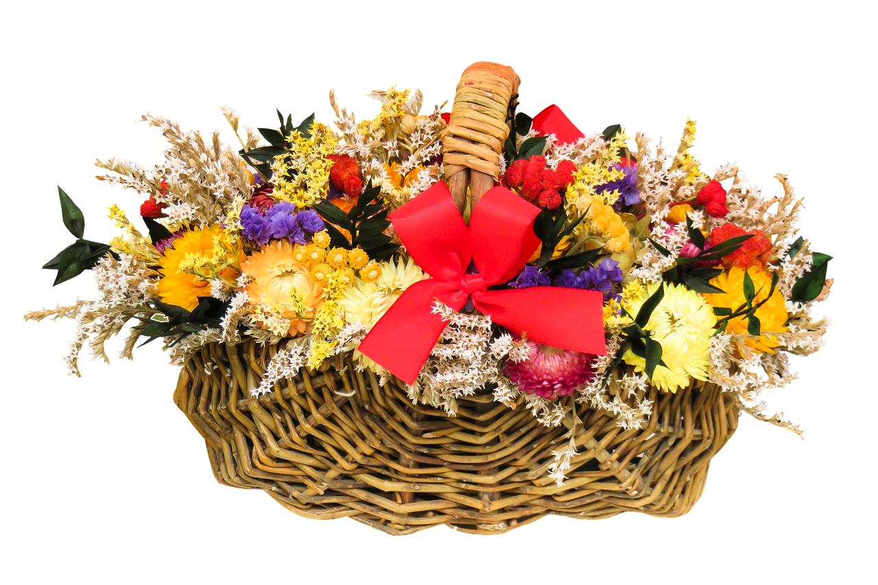 Bloemschikken met rode en gele herfstbloemen. Bloemschikken met rode en gele herfstbloemen.